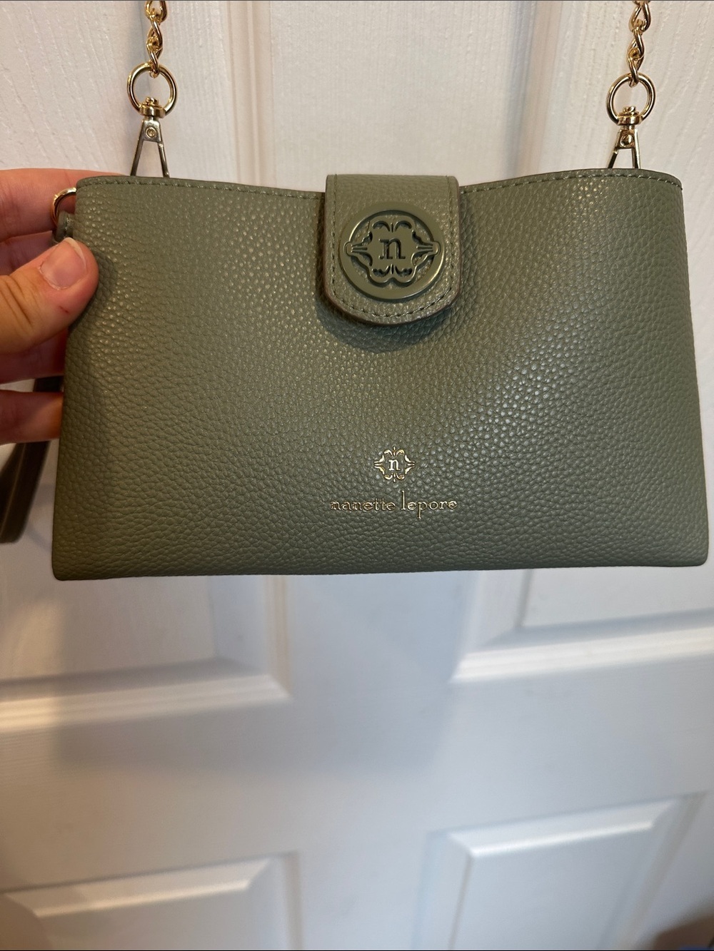 Nanette LEPORE Olive Green Pebbled Crossbody Bag
